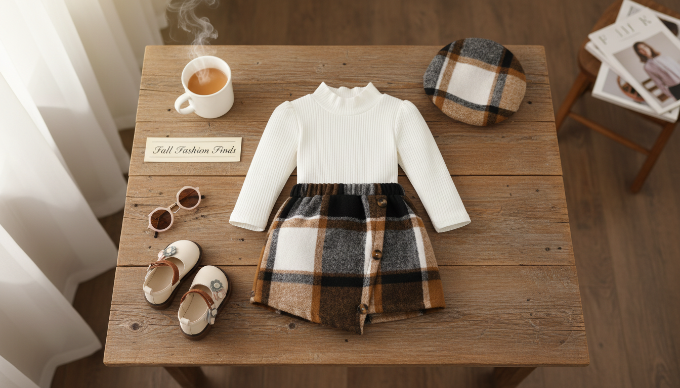 Baby Girl Fall 3-Piece Outfit: Plaid Skirt & Beret