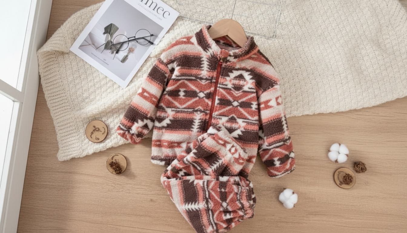 Girls’ Geometric Jacket & Pants Set for Fall Days